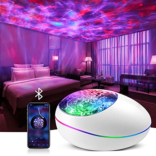 Star Projector, Galaxy Projector Ocean Wave Projector with Music Player Timer Bluetooth, Kids Night Light Projector with Color Changing Lights Remote, Skylight Star Projector for Adults Kids - White
