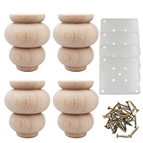Btibpse Wood Furniture Legs 4 Inch Sofa Couch Chair Ottoman Loveseat Cabinet Legs Replacement Feet Unfinished Bun Foot Pack Of 4 cover