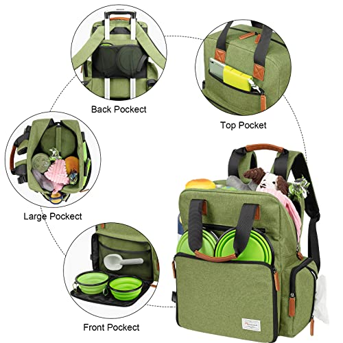 Modoker Dog Travel Bag, Airline Approved Backpack for Pet Accessories Organizer, Tote Weekend Bag with 2 Dog Food Storage Containers, 2 Collapsible Dog Bowls, 1 Pet Mat, Green - Image 4