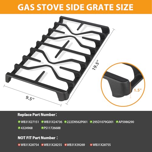 Image of Upgraded WB31X27151 Side Stove Grate Replacement for Ge General Electric Stove Parts,WB31X24736 Cast Iron Burner Cooking Grate Rack for General Electric JGBS66REKSS JGB735SPSS Stove Rack,2 Pack