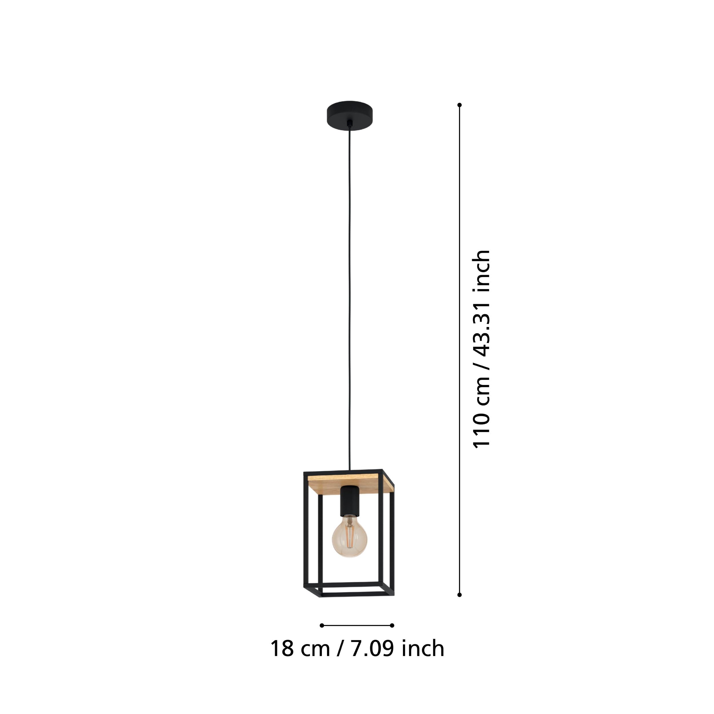 Eglo lámpara de suspensión Libertad, iluminación colgante de 1 luz, luz | de metal en negro y madera al natural, lámpara de salón colgante, casquillo E27