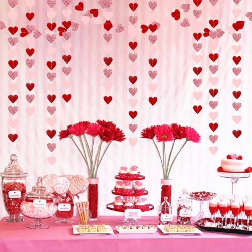 Image of Rose-Gold Pink Burgundy-Red Party Decorations Heart Garland Hanging Streamers Banner - 39Ft Valentines Mothers Day Anniversary Bachelorette Bridal Shower Engagement Wedding Backdrop