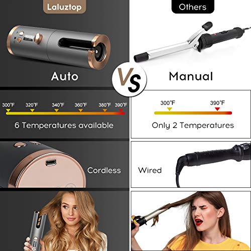 Cordless Hair Curler Automatic Curling Iron - Ceramic Rotating Hair Curler with 6 Temperatures and Timer Settings, Rechargeable Portable Hair Curling Iron Wand for Curls or Waves Anytime, Anywhere