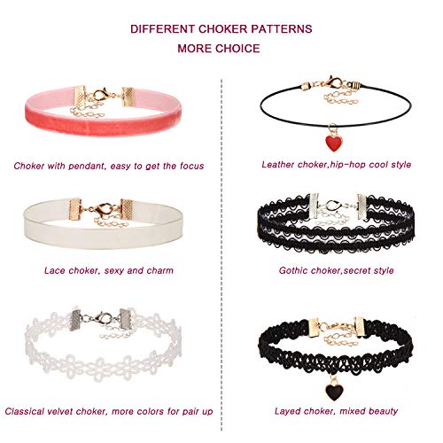 K&Q 60 PCS Choker Necklace Set, Classic Stretch Colorful Gothic Collar Tattoo And Black Layered Cute Lace Velvet Choker Necklace For Teenagers And Women2