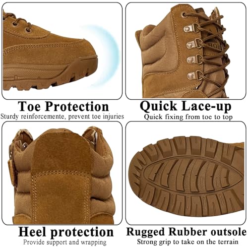 Image of Man Tactical Military Boots Black Men's Shoes Desert Combat Army Outdoor Hiking Shoes Side zipper