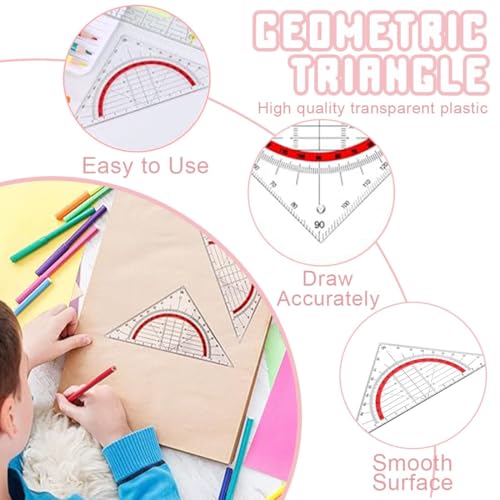 4 Stück Geodreieck aus Kunststoff, bruchsicher und transparent, Zeichendreieck Winkelmesser,Kunststoff Transparent Flexibel Geodreieck zum Kreise Zeichnen(14cm)