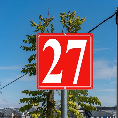 Image of Premium Aluminum Number Signs 27, Metal 12 inch X 12 inch Red Numbered Signs Outdoor for Parking Lots, Floor, Dock, Court, Aisle, Field, High Visibility, No Fade, Weather-resistant