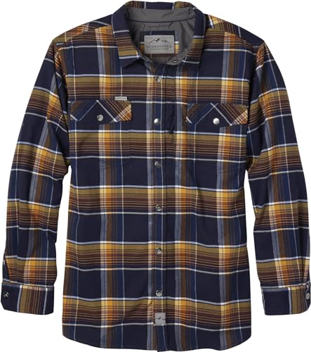 Legendary Whitetails Men's Performance Stretch Plaid Flannel Long Sleeve Snap Down Shirt Moisture Wicking Quick Dry, Grinnell Plaid, Medium