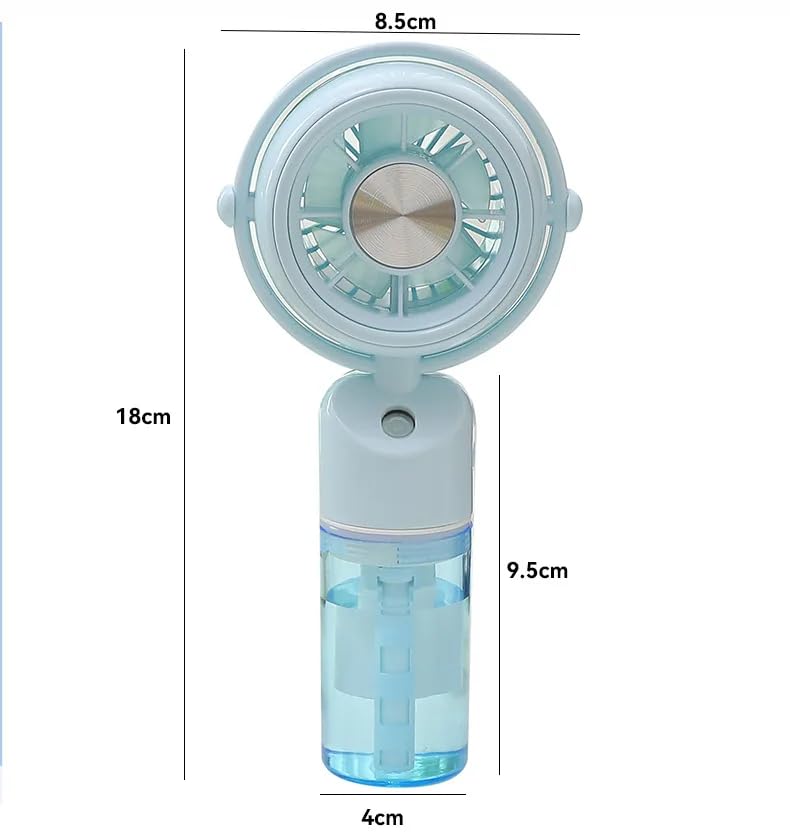 Image of TechPride Mini Portable Handheld Mist Fan, USB Rechargeable, 1200mAh Battery, 3 Speed Modes, Transparent Water Tank (White)