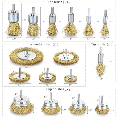 Image of 16PCS Wire Wheel for Drill, Brass Wire Brush for Drill Rust Removal, Cup Brush and End Brush Set, Wire Brush Drills Attachments, 1 /4 inch Drill Shank, Carbon Steel Bristles