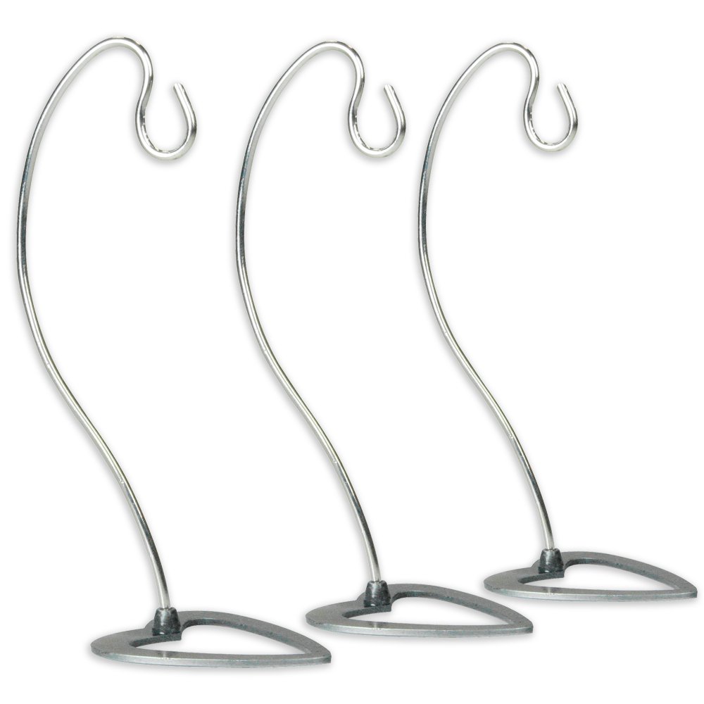 BANBERRY DESIGNS Silver Heart Ornament Stand Chrome Brushed Metal - Heart Shaped Base - Pack of 3 Pcs - 7.25