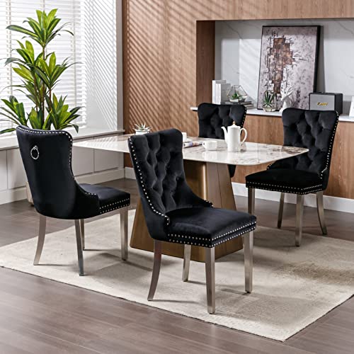 Lot de 4 Chaises de Salle à Manger, Chaise Salle a Manger Haut Dos en Velours, Chaise de Salle à Manger avec Pieds en Acier Inoxydable chromé, Décoration...