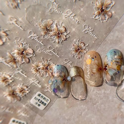 Blooming Flower Nail Art Stickers Decals 5D Embossed Flowers Nail...