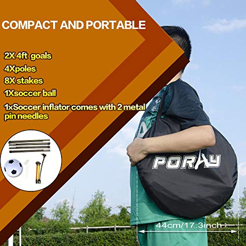 porayhut 4FT Pop Up Kids Soccer Goal and Ball Sets Portable Soccer Net for Training Easy Assembly with Compact Carrying Bag Gift Idea for Toddlers with Pump and 8 Stakes (Black Orange)