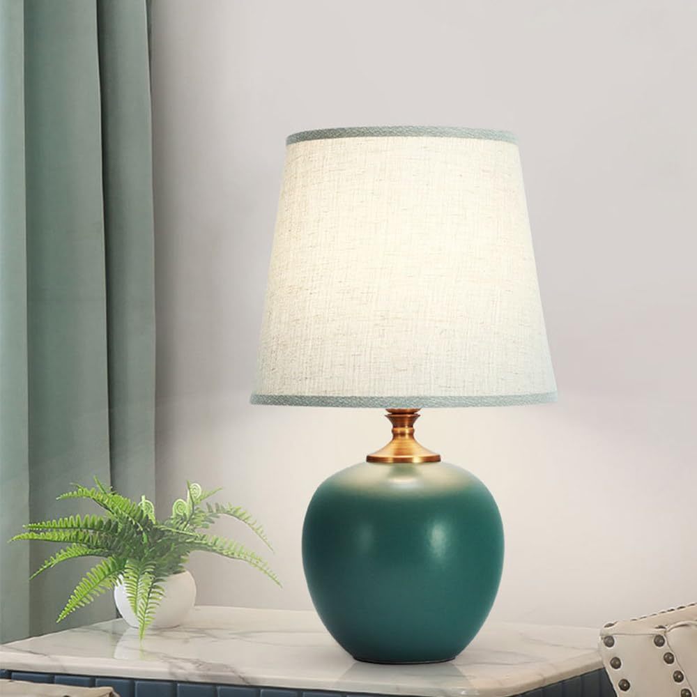 Mengjay E27 lampada da scrivania,Luce da Scrivania in Tessuto,Ceramica Lampada da scrivania,Lampada comodino per camera da letto ufficio soggiorno illuminazione decorativa (Verde)