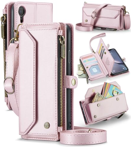 Étui portefeuille iPhone XR rose en cuir PU avec blocage RFID