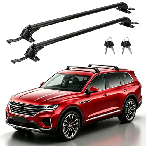 43.3 Universal Car Roof Rack Adjustable Aluminum Roof Rack Cross Bars with Anti-Theft Lock for Most Vehicle Without Roof Side Rail 42.51-44.88inch Between Rain Grooves 165LBS Loading Capacity