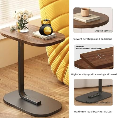 طاولة جانبية موفرة للمساحة على شكل حرف C من بومبوموم، مثالية للارائك وغرفة النوم والاماكن الداخلية والخارجية، اسود، 10 سم × 8 سم × 9 سم