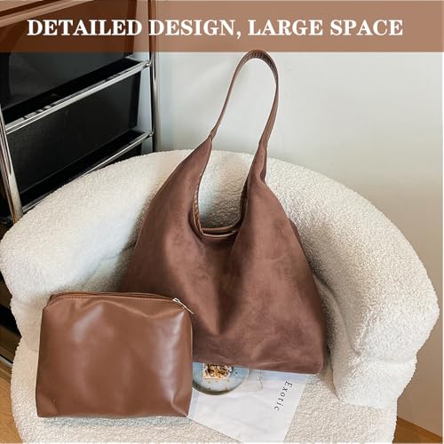 Image of Suede Hobo Bag for Women - Brown Retro Slouchy Purse - 2025 Upgrade New Fall Collection