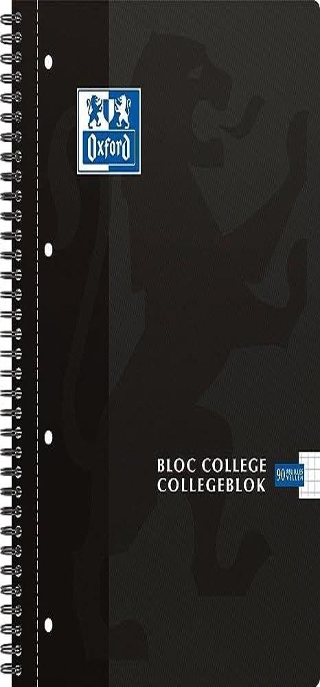 Oxford Collegeblock 5er Pack schwarz A4+ kariert 5mm 4 Löcher 180 Seiten 90g Flexibler Kartondeckel