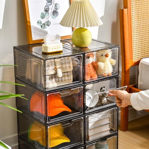 Image of Stebopum 12 Pack Shoe Boxes Shoes Organizer, Shoe Storage Organizer Boxes with Magnetic Door, Clear Shoe Organizers Sneaker Storage Shoe Box for Women /Men, Fit up to US Size 12