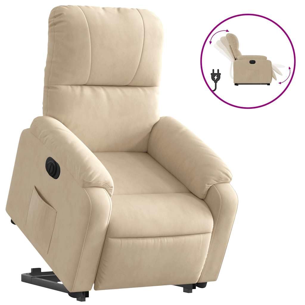 Sillón de relax con ayuda eléctrica para levantarse en tejido de microfibra, respaldo ajustable de 135 grados, bolsillo lateral y para personas de hasta 110 kg