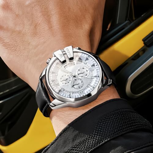 Image of OLEVS Men Watch Big Face Chronograph Waterproof Leather Strap Fashion Watch