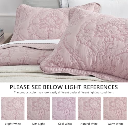 Image of CHIXIN Bedspread Coverlet Quilt Set Full Size - Lightweight Bedding Cover - Beautiful Stitching - 5 Piece Reversible Bedspread - Gorgeous Damask Paisley Pattern (Full, Pale Rose)