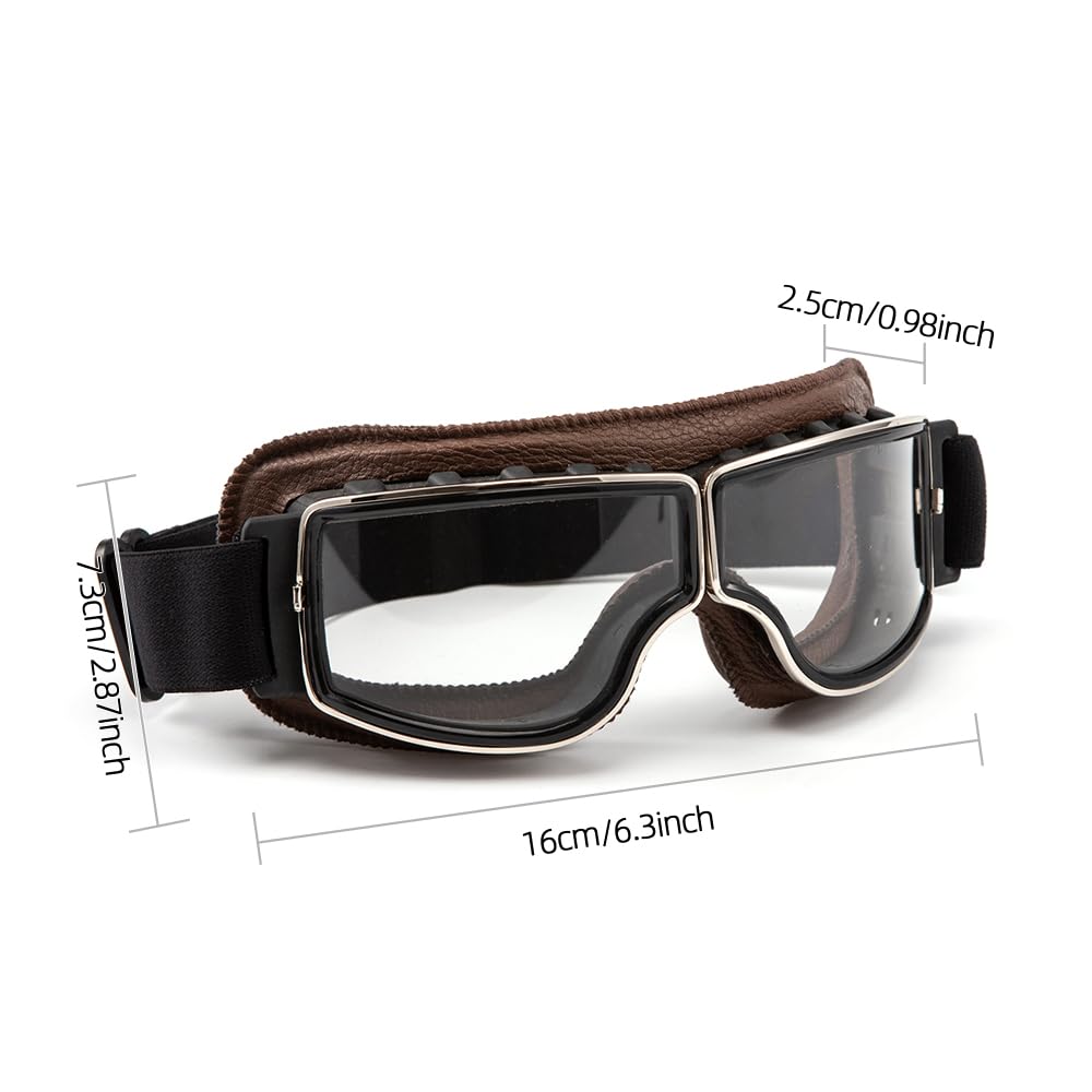 Occhiali da moto vintage Glasses da aviatore retrò Pelle PU Pieghevoli Occhiali antivento per uomo e donna Occhiali