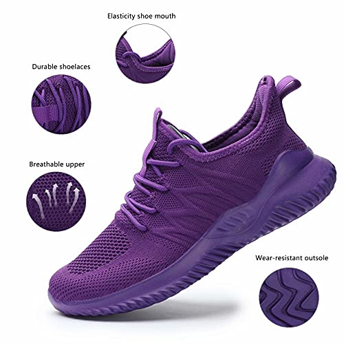 Women's Ladies Running Shoes Tennis Walking Sneakers Work Casual Comfor Lightweight Non-Slip Gym Trainers Purple #TOP2