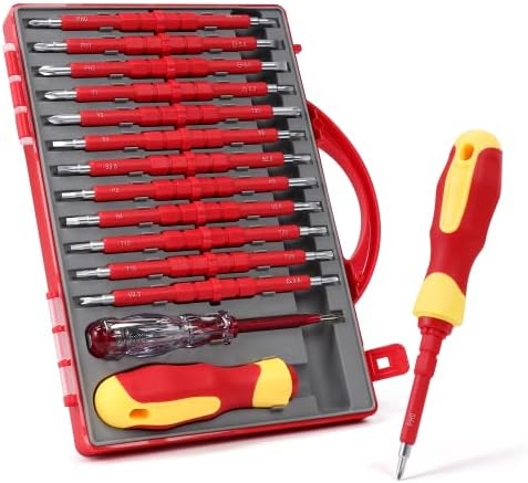 ToolinHand1000V Insulated Electrician Screwdriver Set Phillips Slotted Torx Hex Square Strong Magnetic Bit Professional Electrical Screw Driver Set Tools for Man with Case Household Repair