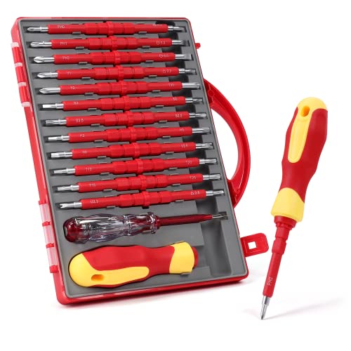 Toolinhand1000V Insulated Electrician Screwdriver Set Phillips Slotted Torx Hex Square Strong Magnetic Bit Professional Electrical Screw Driver Set Tools For Man With Case Household Repair #TOP27