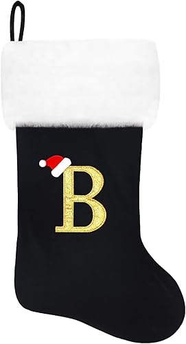 Miniatura 195 de Calcetines de Navidad bordados de 20 pulgadas con monograma, terciopelo rojo con puño de felpa blanca supersuave, adornos clásicos para decoración