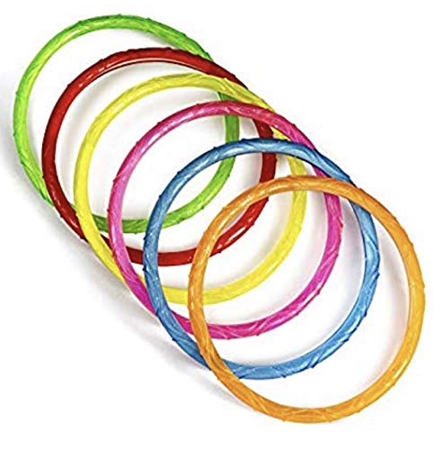 Play Day Dive Rings - 6 Pack Diving Toys Underwater Swimming Pool Games for Kids (Bonus Puffed Ord) Sparkle Multicolored Dive & Retrieve EZ Grab Large Diameter Rings