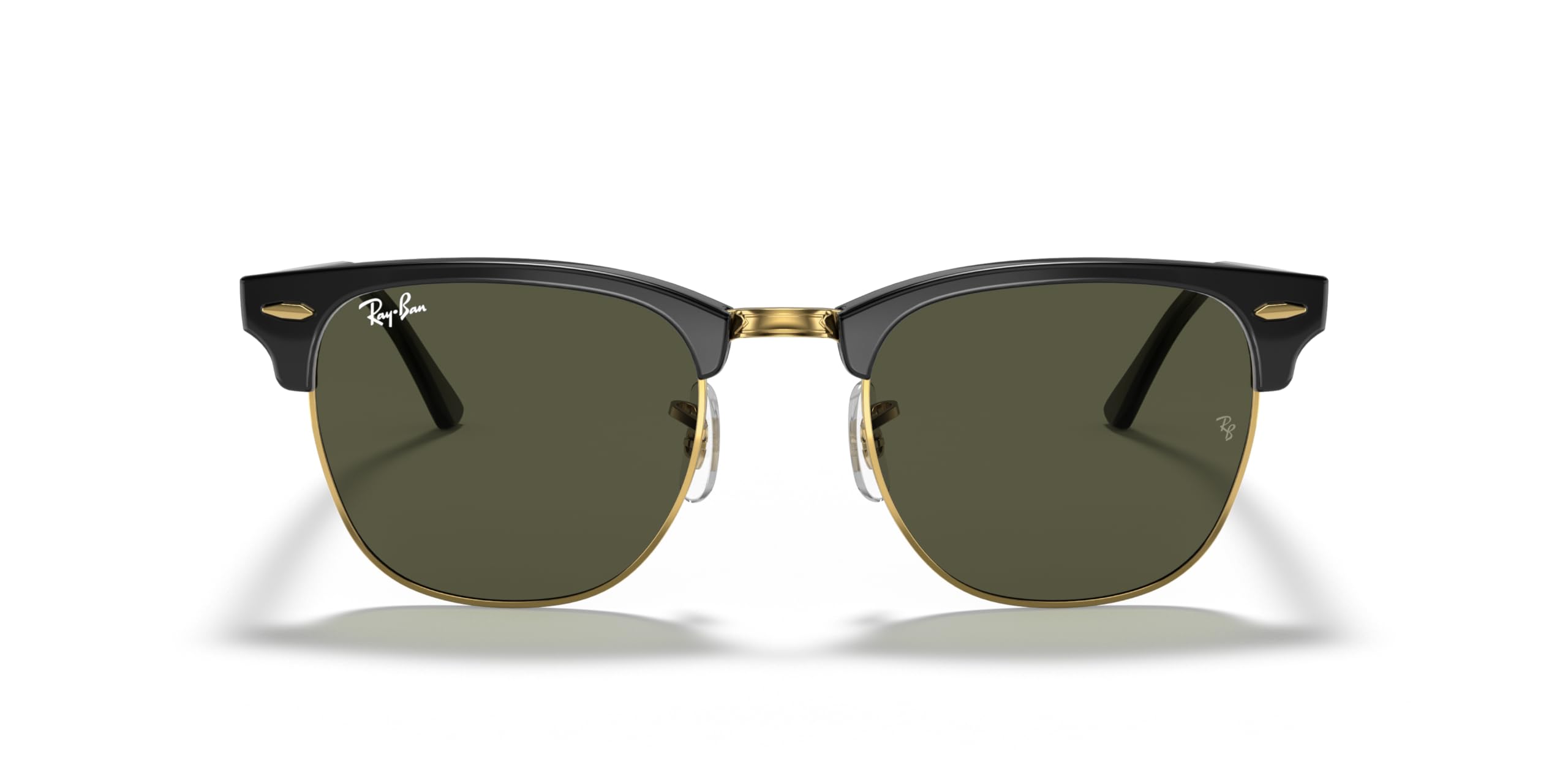 Ray-Ban RB3016 Clubmaster Square Sunglasses, Black on Gold/Green, 51 mm