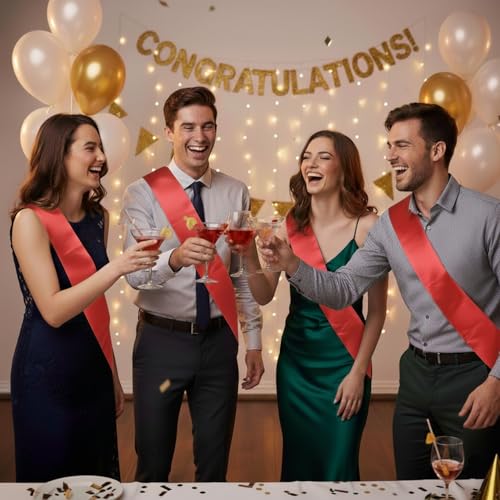 Pack of 6 Blank Satin Sash, Princess, Beauty Queen, Homecoming, Winner, Mayor, Make Your Own Pins, Party Plain Pageant Sashes, Red - Thumbnail 4