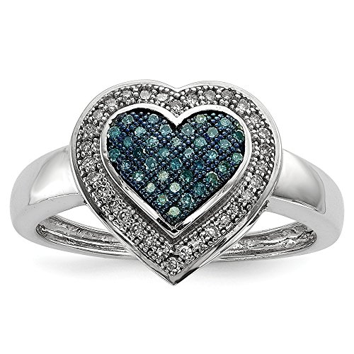 Sterling Silver Blue and White Diamond Heart Ring, Size: 6, Sterling Silver