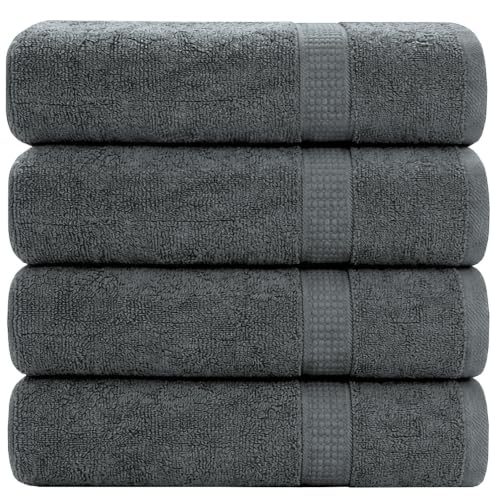 GOLD TEXTILES Premium Bath Towels Set (Pack of 4,27 x 54) 100% Ring-Spun Cotton Bathroom Towels for Hotel, Spa, Soft and Absorbent (27 x 54, Grey - 4 Pcs)