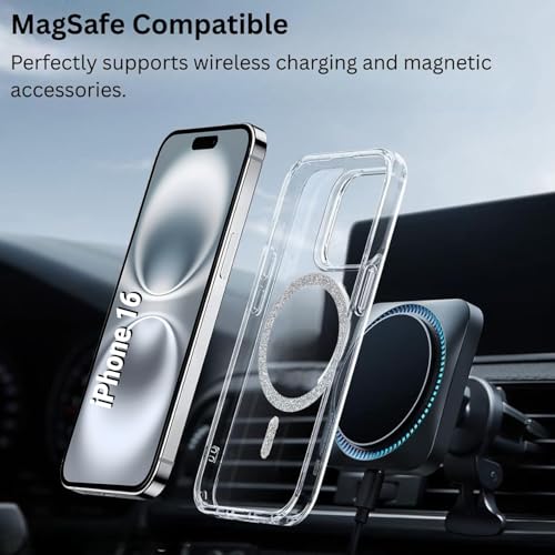 Image of AIBEX Back Cover Case Compatible with iPhone 16 | Glitter Ring Cute Shiny Colorful Bling Case (Compatible with Magsafe) | Transparent PC+TPU Glossy Shiny Cover for Girls & Women - Silver