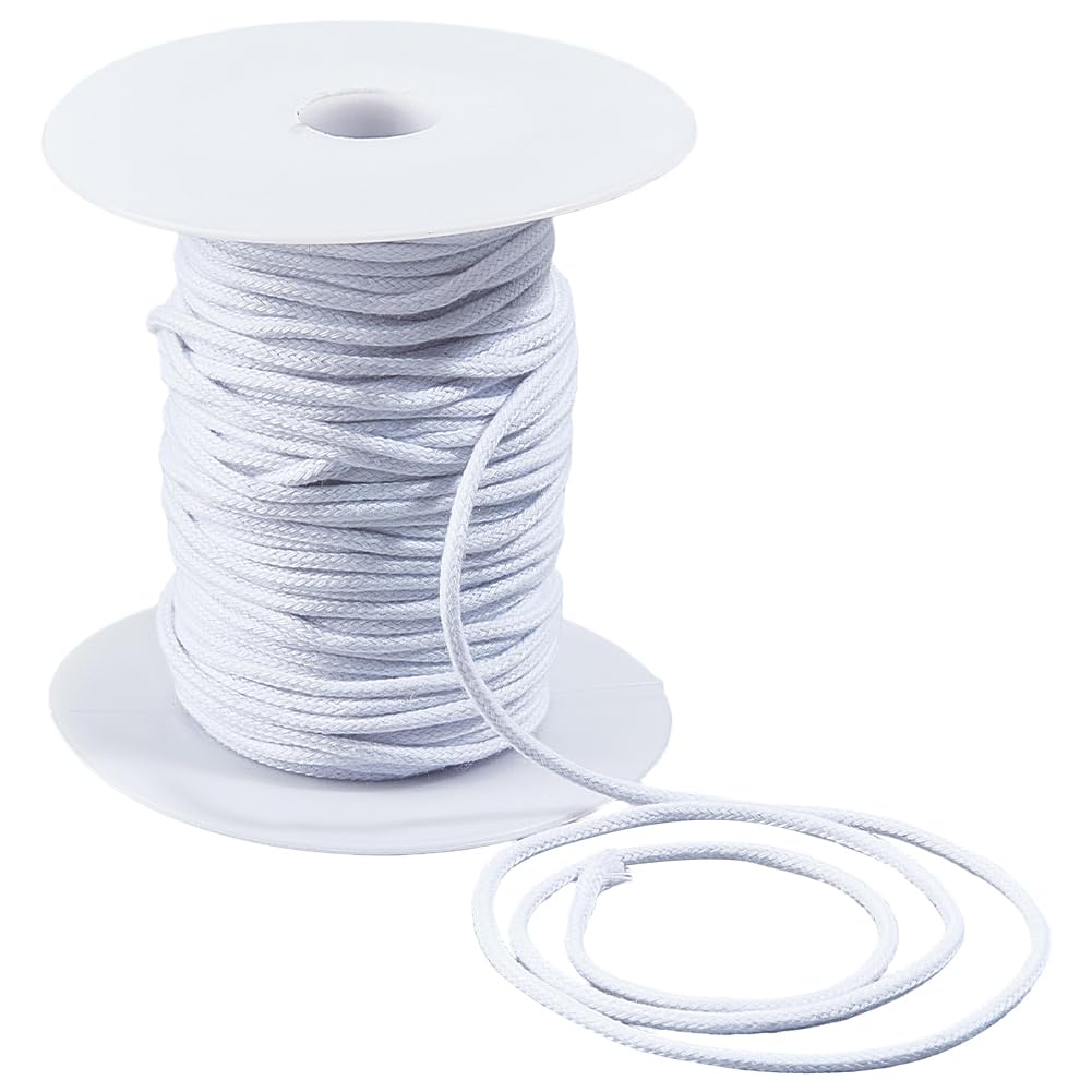 GORGECRAFT 30m*2.5mm Cotton Rope Soft Drawstring Replacement Ropes Macrame Cotton Welt Trim Round Cotton Thread Multipurpose Piping Cord for Bags DIY Crafts Projects Crochet Hanging Clothes, White