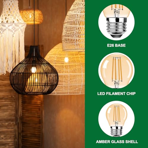 ProCrus G45 E26 Vintage LED Small Edison Bulb 120V 4W (30 Watt Equivalent),Antique Globe Filament Decorative Light Bulbs Warm White 2200K 300LM,Amber Glass,Non-Dimmable,6 Pack by ProCrus - Used condition - Image 3