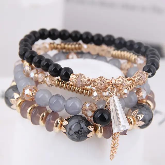 Image of ROYAL NEEDS Fashionable Beaded Multilayer Bracelets for girls and women's. Multicolor flexible crystal Bohemian Stackable Bracelets for women's