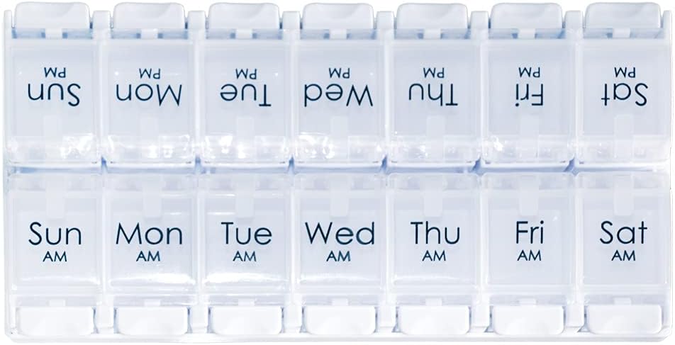 Daily Vitamin Box AM PM Pill Case Organizer Weekly Pop Up 7 Day Medicine Box Container Two Color Medication Dispenser for Twice a Day Fish Oil Supplements,Gift for Parents (7.Clear/Clear)