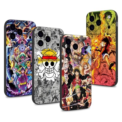 PBNDJVG 4 Confezioni Manga Character Custodia per iPhone 17 Pro 6.3 pollici, Anime Luffy Zoro Gear 5 Sun God Nika Motivo Antiurto Protezione Della Lente Case TPU Silicone Cover
