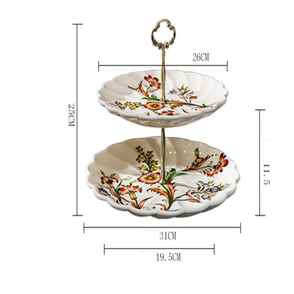 Soporte de cerámica para Tartas de 2 Niveles, con diseño de Flores, para Bodas, Frutas, Cupcakes, postres, Frutas, Buffet (Color: Azul, tamaño: 25 x 31 cm) (Naranja: 25 x 31 cm)