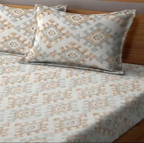 Image of Home Sizzler 210TC Geometric Elastic Fitted Double Bedsheet (72X78 Inch) with 2 King Size Pillow Covers