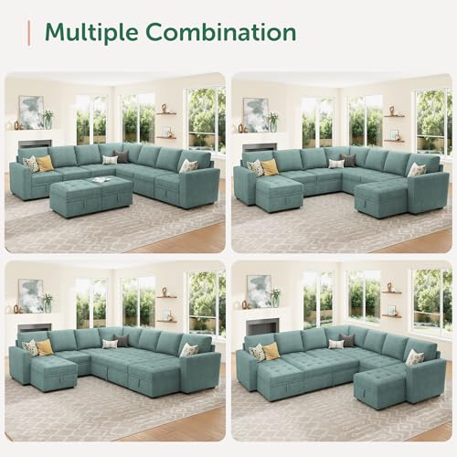 Image of HONBAY Modular Sectional Sleeper Sofa with Pull Out Couch Bed, U Shaped Couch with Storage, Sectional Couches for Living Room, Blue