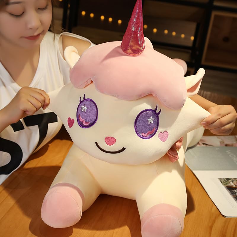Kawaii Buntes Einhorn Plüschtier Niedliches Anime Große Augen Einhorn Kissen Gefüllte Plüschtiere Puppe für Kinder/Mädchen Geschenk 50cm Gelb-A