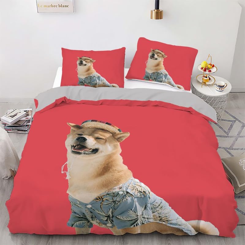 Parure de lit 240x260 en microfibre 110g/㎡ motif chiens roux haute définition
