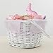 Personalization Universe Personalized Classic White Easter Basket – Embroidered Light Blue Basket Liner – Custom Kids Easter Gift – Hand-Woven Willow Basket with Folding Handle